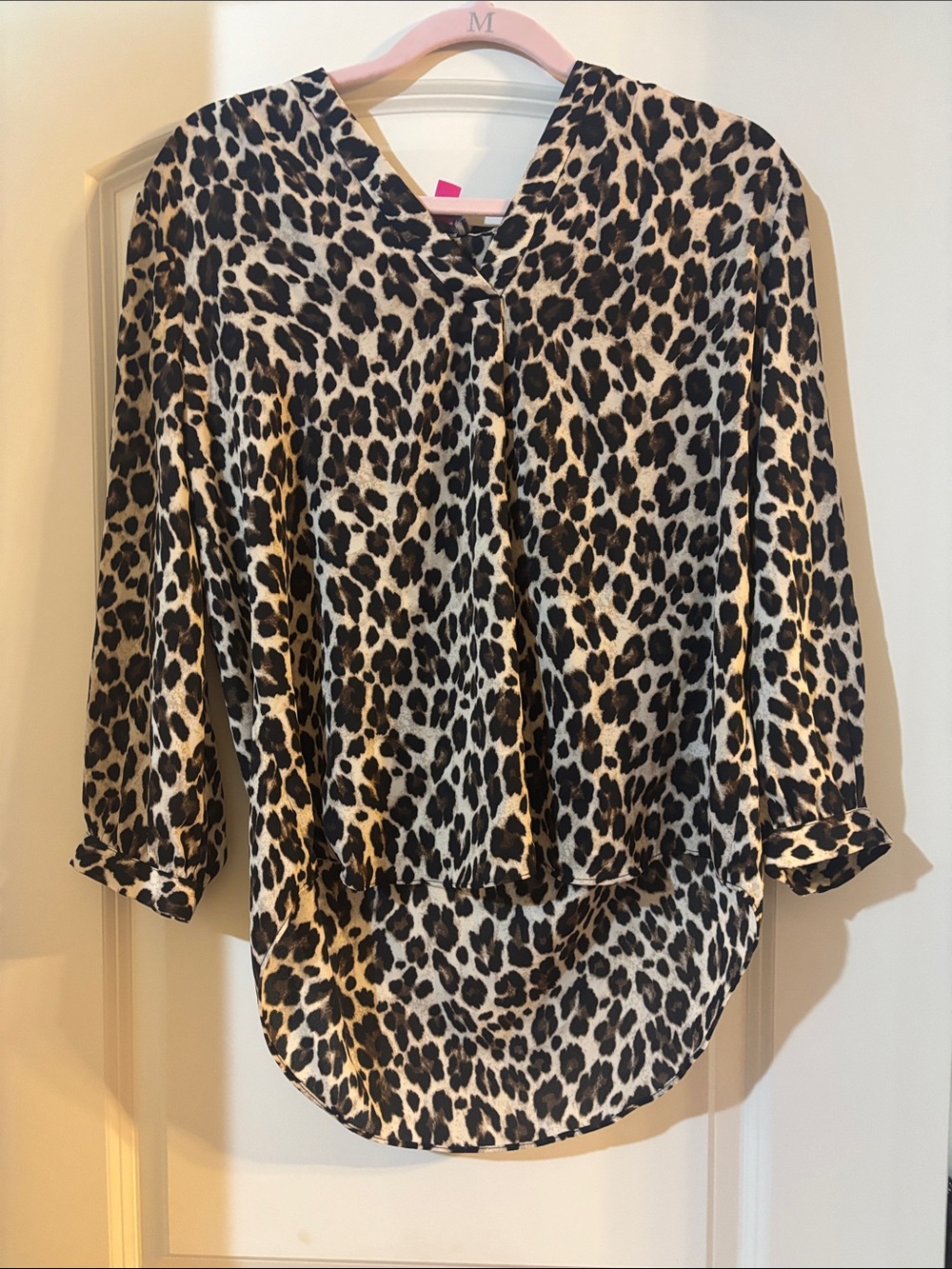 Vince Camuto Leopard Print V-Neck Blouse - Black & Cream